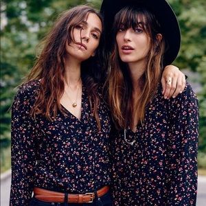 Madewell Et Sezane Silk Floral printed Long sleeve top M